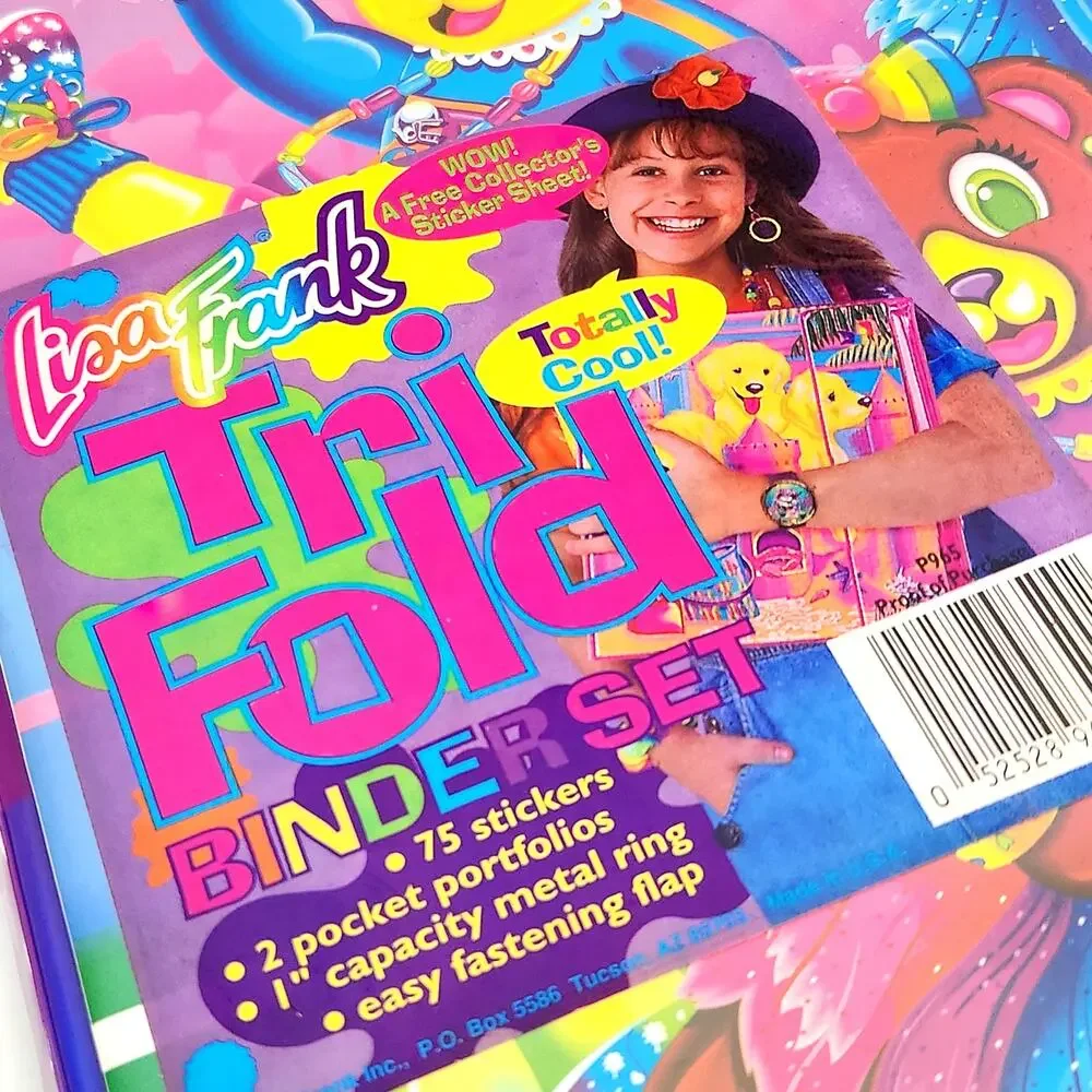 Vintage Lisa Frank Tri-Fold Binder Set – Cheer Bear Design – 1990s Collectible